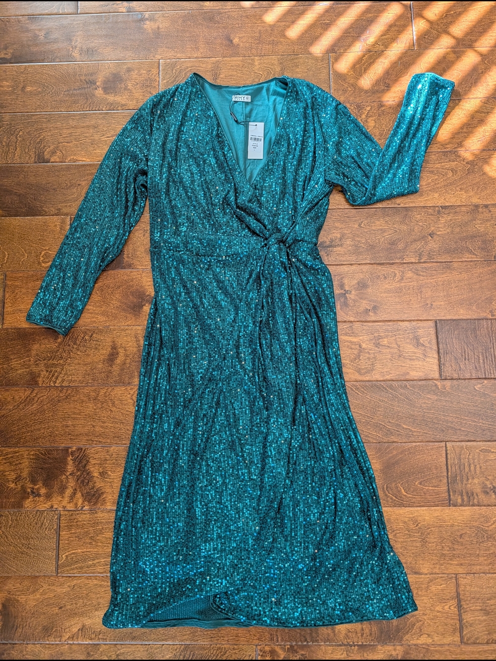 NWT: The Why Emerald Green Sequin Wrap Midi Dress - Large